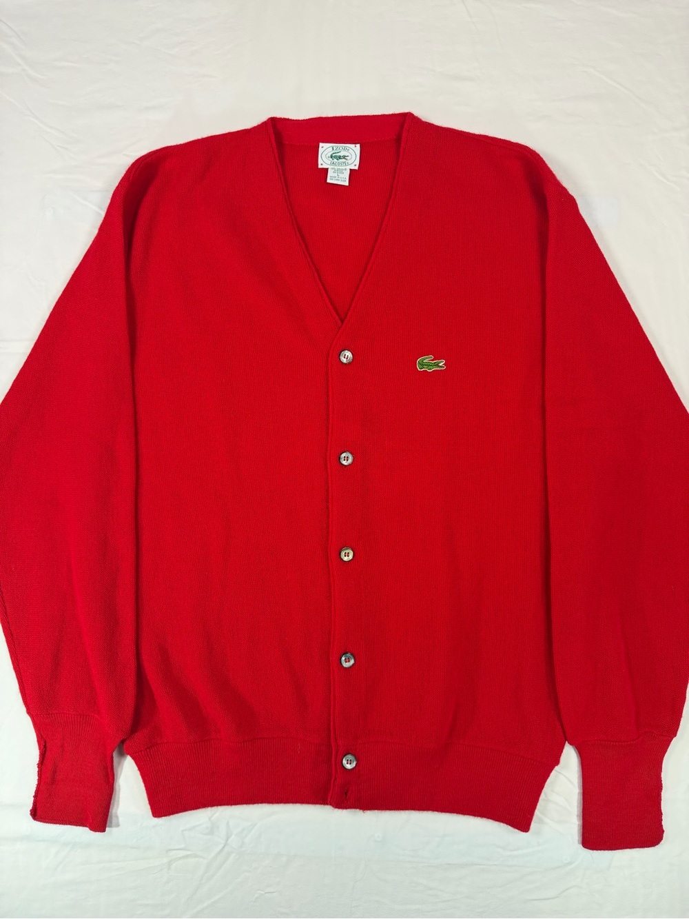 Vintage IZOD Lacoste Cardigan Sweater Men’s Large Red Orlon Acrylic USA